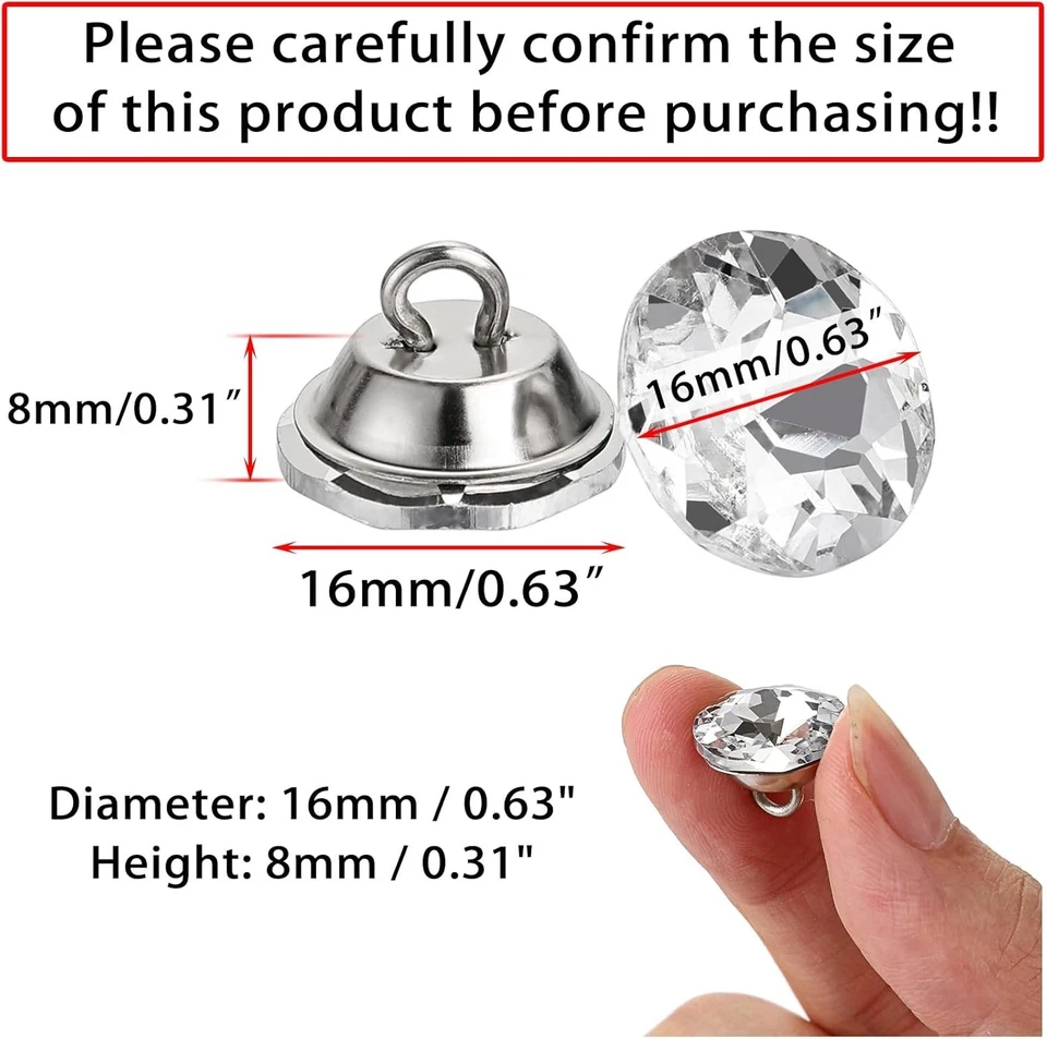 Craft-Ready 50PCS 16mm Rhinestone Buttons - Safe for All Upholstery Needs - Image 4 of 4