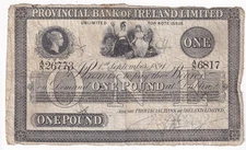 Ireland Provincial Bank of Ireland £1 1st September 1891 Cut Cancel & Rejoined D