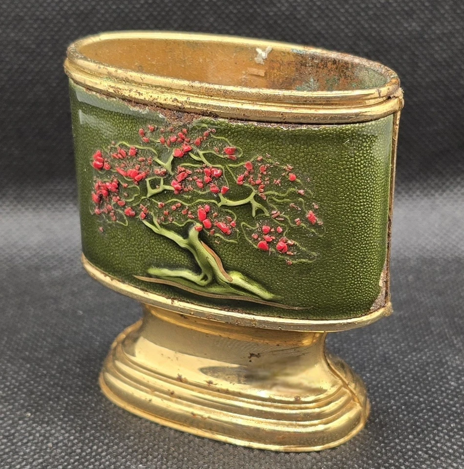 Juego de encendedor de mesa y cenicero Evans vintage latón esmalte flor de cerezo japonés Foto 2 de 4