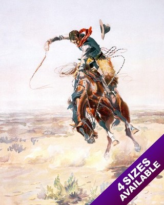 A BAD HORSE BUCKING COWBOY WESTERN RUSSEL PAINTING ART REAL CANVAS GICLEE PRINT