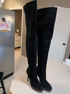 STUART WEITZMAN Women's Black Nubuck Thigh High Heel Boots Size 6M