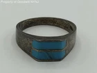 Vintage Mid-Century 925 Mexican Silver Turquoise Inlay Ring Size 5.5