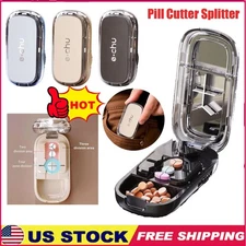 Portable 2in1 Pill Cutter Medicine Box Adjustable Pill Splitter High-capacity CW