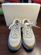 Chloe Nama Woven Platform Sneakers Biscotti Beige Women Size 37- MINT