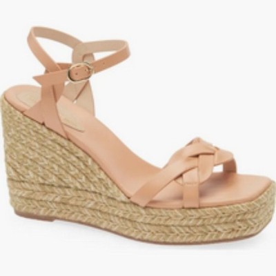 Stuart Weitzman Tan Braida Max Leather Espadrille Wedge Sandals Sz: 6.5