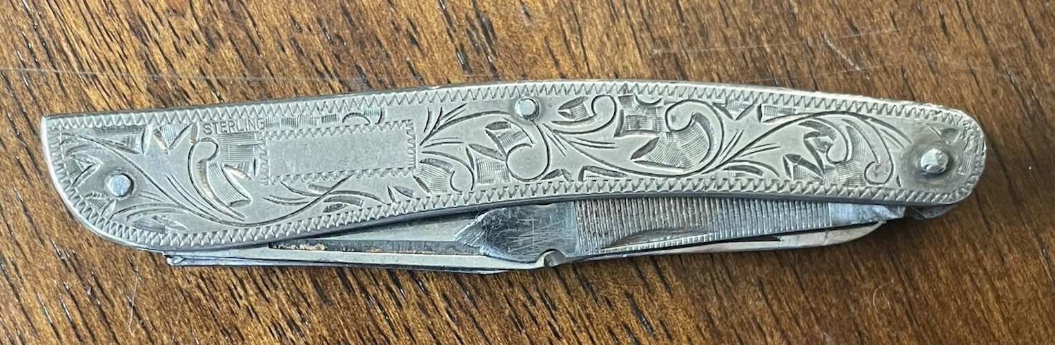 Vintage Sterling Silver Engraved Multi Tool Knife