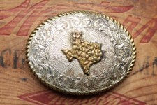 Vintage Crumrine Texas Map Cowboy Western Belt Buckle