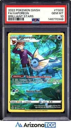 Pokemon 2022 Vaporeon TG02/TG30 Full Art Brilliant Stars GEM MINT PSA 10