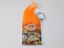 Vintage Troll Picture Holder with Orange Hair Keyring Keychain 1992