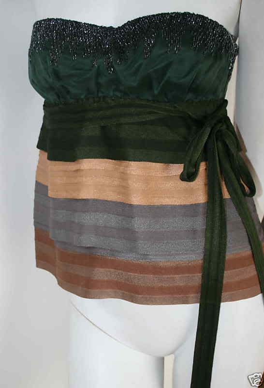 Top Missoni Sans Bretelles En Rayon Et Soie, Perles Vert Forêt Et Dorées - Taille 44/8, Jamais Porté