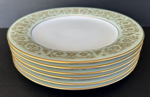 Juego de 6 platos de ensalada Noritake Viscount 6845 8 1/4" pergamino verde y dorado - Imagen 2 de 8