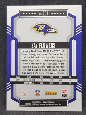 2023 Score Rookies #351 Zay Flowers RC Ravens v[N | eBay