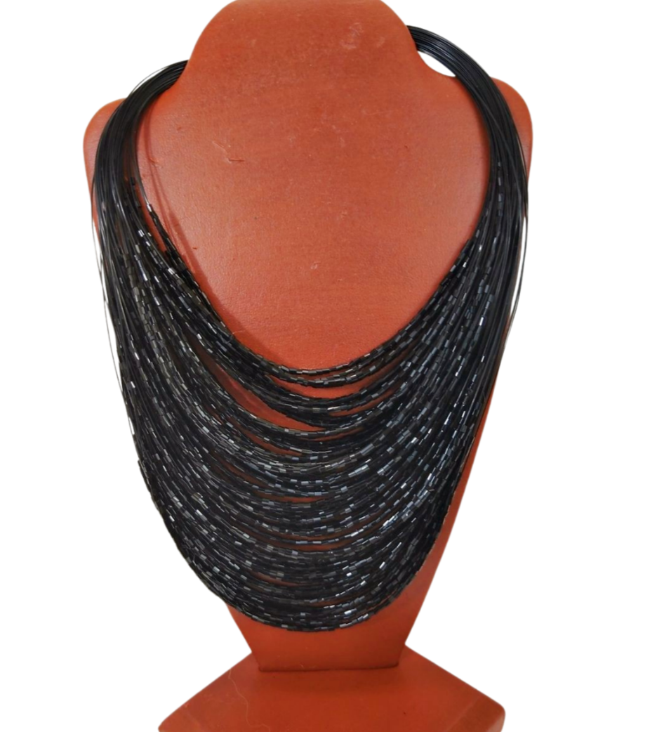 Vintage Multi-Strand Glass Beaded Bib Necklace 16.5 Inches JN1465