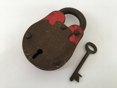Lock Old Vintage Rare Iron Lock and Key Rusty Collectible Germany