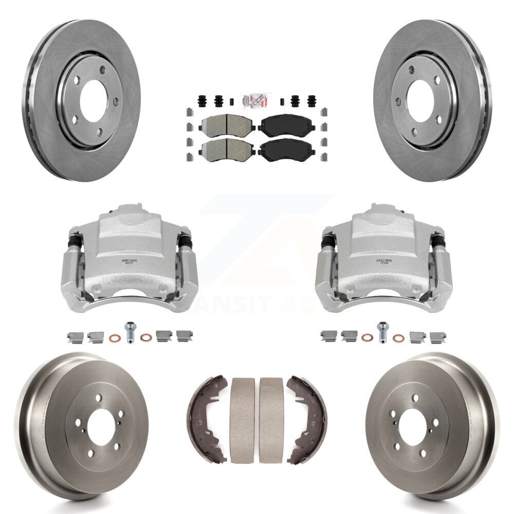 Front and Rear Brake Caliper Rotors Drum Semi-Metallic Pad Kit (8Pc) for Dodge Grand Caravan Chrysler Town and Country Volkswagen Routan