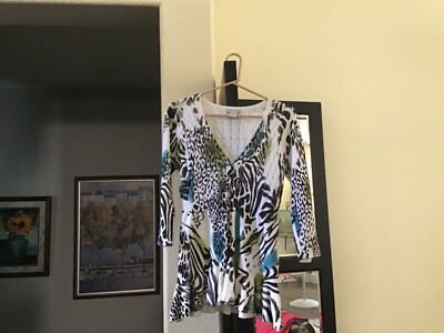 Alberto Makali Animal Print V-neck Long Sleeve Stretch Knit