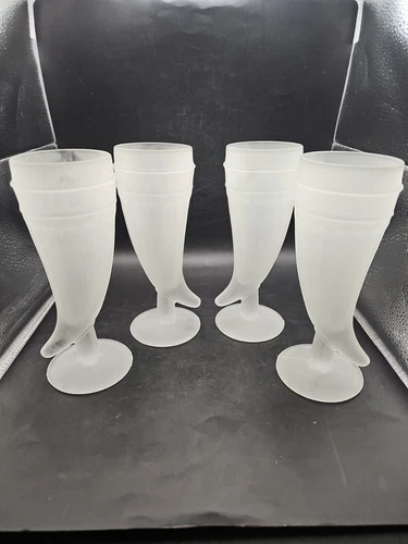 4 Frosted Horn Pilsner Beer Glasses By Indiana Glass Tiara Footed Goblet 8  In 