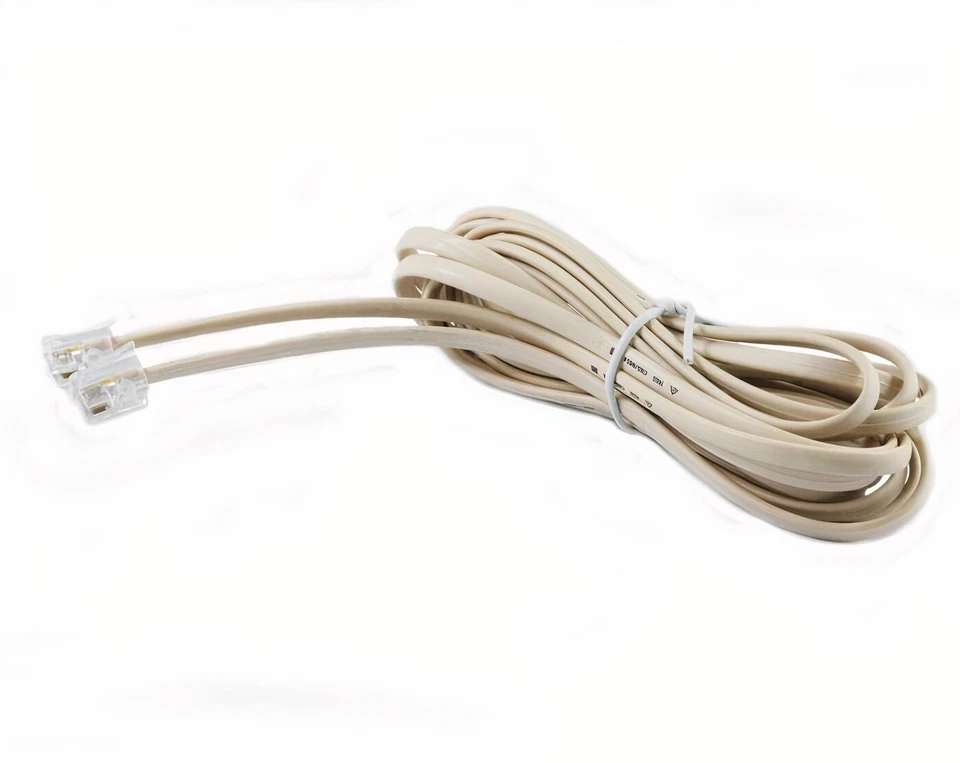 RJ-11 Ethernet Telephone Cord Phone Cable Extension Line Wire Ivory Beige 25 ft - Image 3 of 4