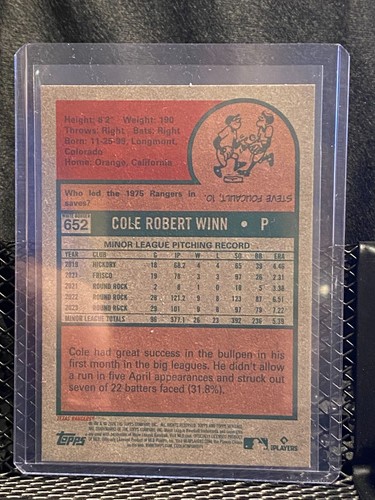 Cole Winn RC 2024 Topps Heritage High # Dark Blue Border #652 Rangers - Picture 2 of 2