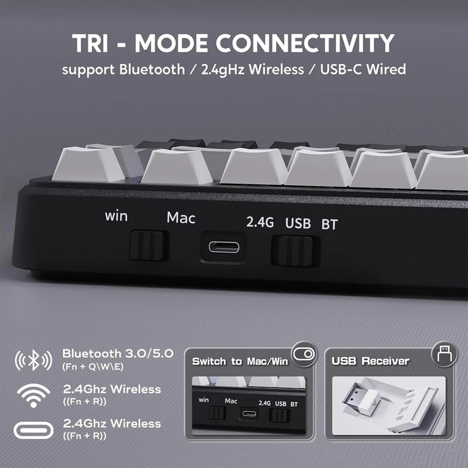 ATTACK SHARK M86 Tri-mode Mechanical Hot-Swappable 4000mAh Battery Keyboard - Image 3 of 4