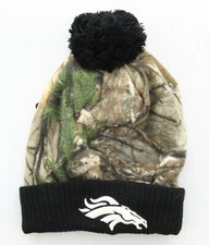OTS Denver Broncos Adult Hat, NFL Realtree Camo Fleece Pom-Pom Winter Cap
