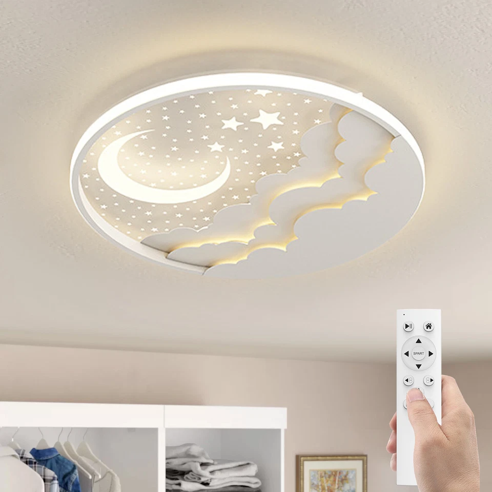 MARKENLOS Lámpara de habitación infantil LED regulable lámpara de techo, moderna estrella luna lámpara de techo