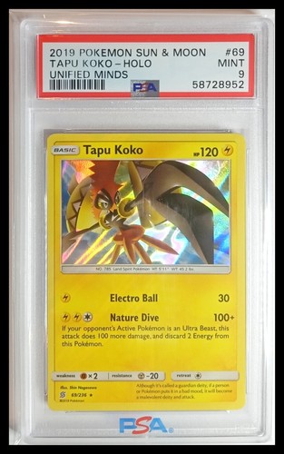 Pokemon S&M Unified Minds Tapu Koko Holo #69 (5 Known) PSA 9