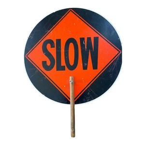 vintage sign stop slow two sided hand held red orange 18 x 23 road construction ebay