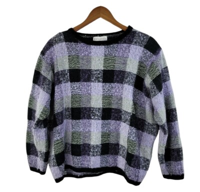 Vintage y2k Sweater size 14/16 XL Grandpa dark Academia Plaid Purple Tartan 