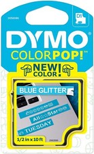 DYMO COLORPOP Blue Glitter Authentic OEM Label Maker Tape D1 White Print On
