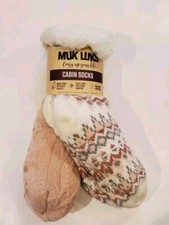 Muk Luks Cabin Socks Fuzzy Chenille Plush Lined Non Skid Mid Calf S/M 2Pk Pink