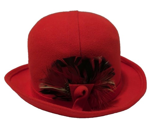 Vintage Jack McConnell Red Feather Hat Wool Embellished | eBay display picture 2