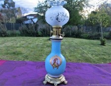  Lampe à pétrole ancienne porcelaine peinte à la main bronze XIX siècle 