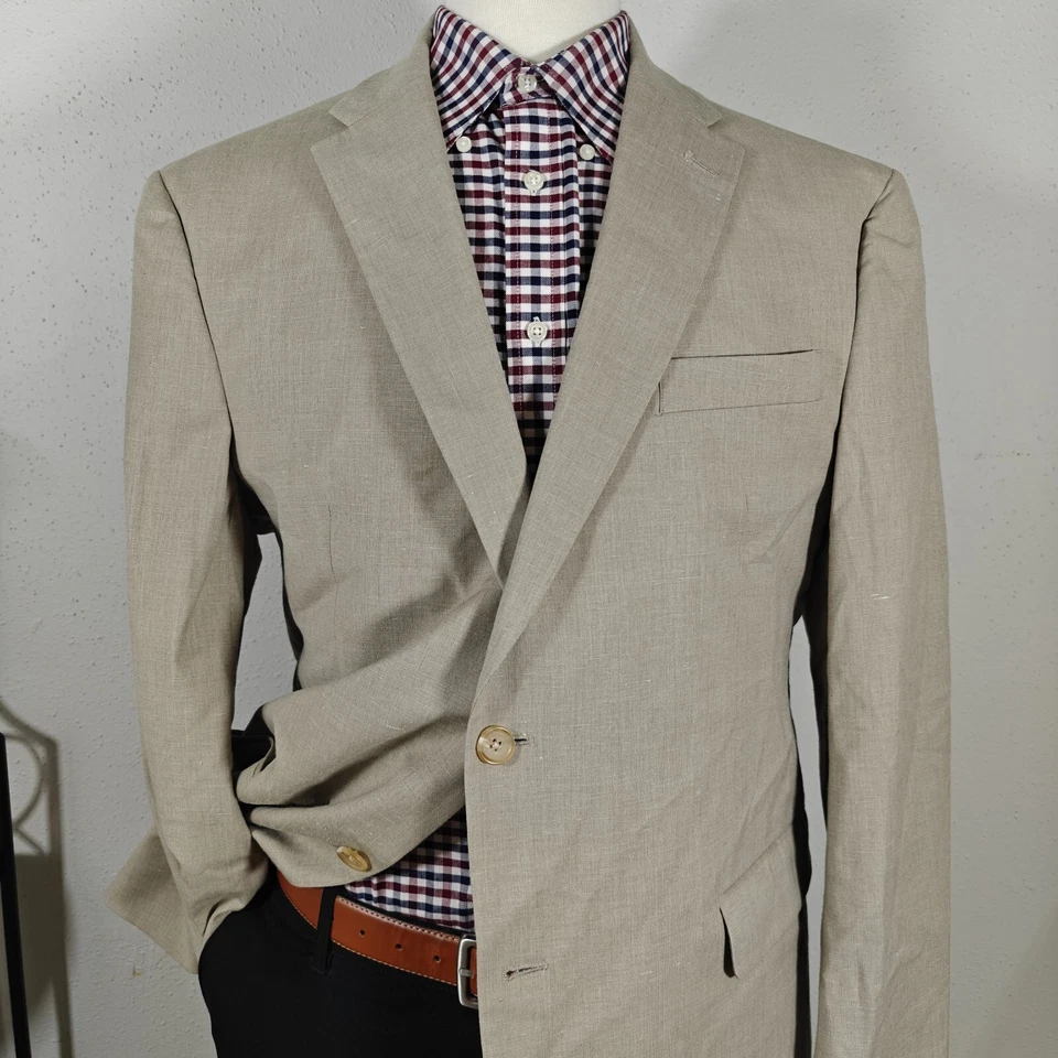 Abrigo Blazer Deportivo Para Hombre Concepts Claiborne Dos Botones Beige Mezcla Lino 46R Foto 2 de 4