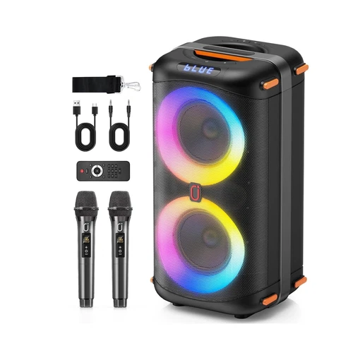 Karaoke Machine with 2 Wireless Microphones, Portable Bluetooth Karaoke Speak...