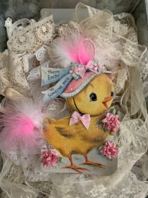 EASTER CHICK ORNAMENT*HAPPY EASTER TO SOMEONE NICE*OLD GREETING CARD IMAGE
