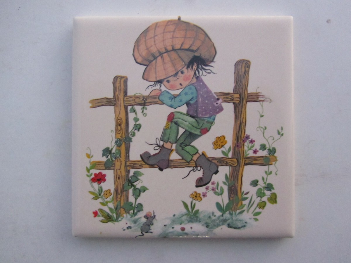 陶板ア一卜 VINTAGE Painted Decorative Ceramic Art Tile 4-1/4