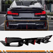 For BMW G30 17-23 G38 M5 Style Gloss Black Big Fin LED Rear Bumper Diffuser Kit