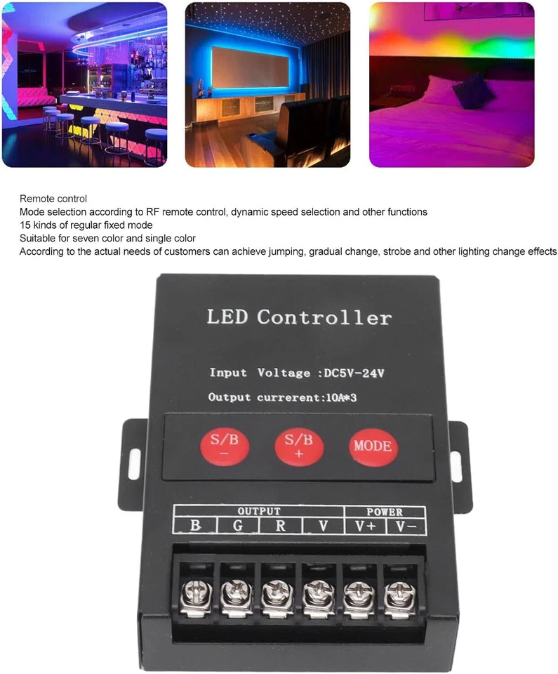 DC 5V-24V 3 Channel 45A LED Lights Controller Adjustable Speed RGB LED Strip Lig - Image 4 of 4