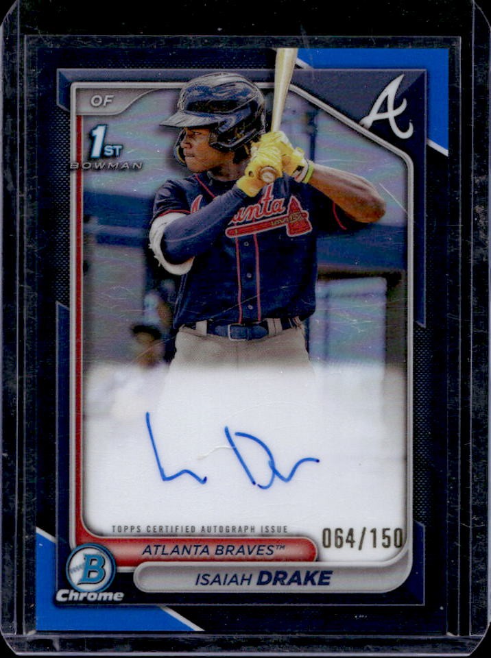 2024 Bowman Isaiah Drake Chrome Auto Blue Refractor 1st #64/150 Braves