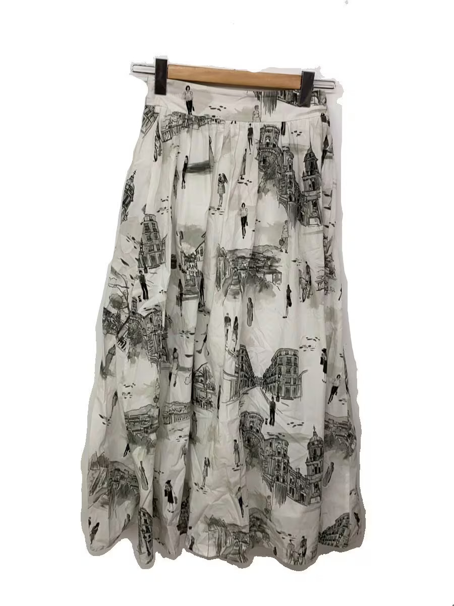 AMERI Long Skirt M Cotton White Allover Pattern - image 1