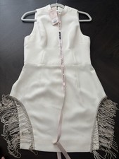 House Of CB London Women's Sleeveless Fringe Detail White Dress (M)