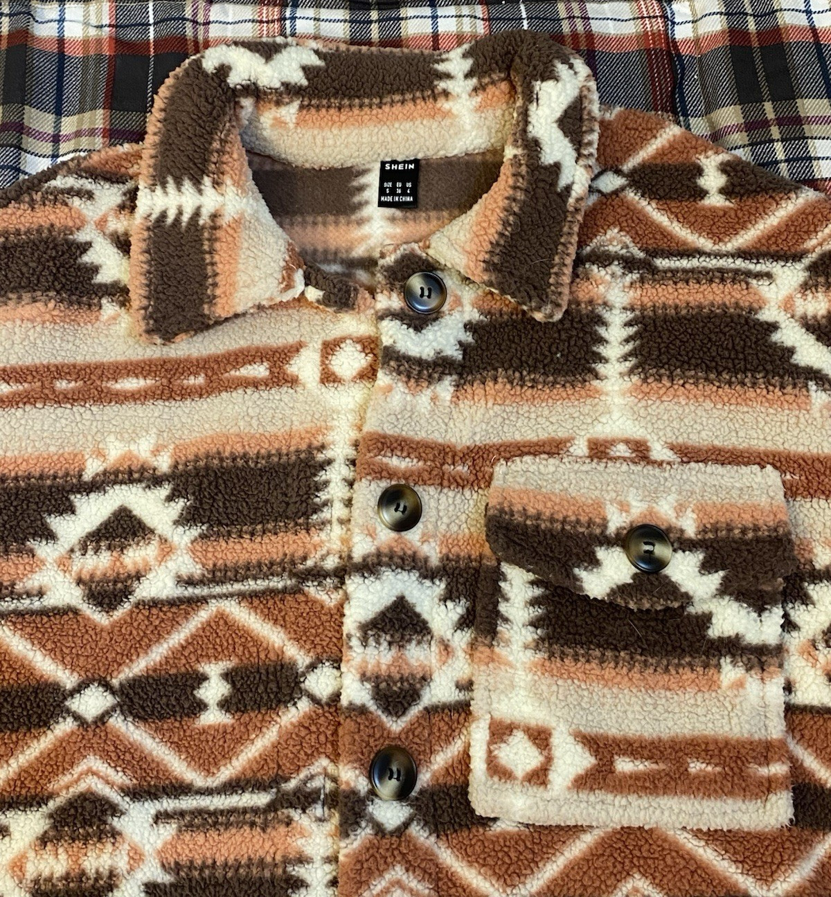 Women's Geometric Aztec Pattern Shacket Button Sh… - image 2