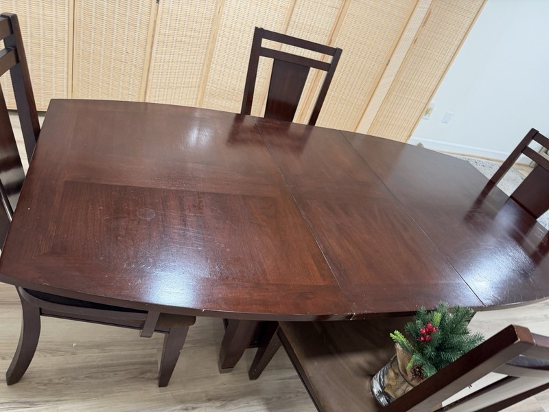 5-Piece Dark Wood Rectangular Dining Table Set w/ 4 Chairs, Brown Wood
