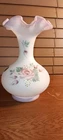 Fenton Rose Garden Satin Ruffled Vase Hand Painted Signed 8"