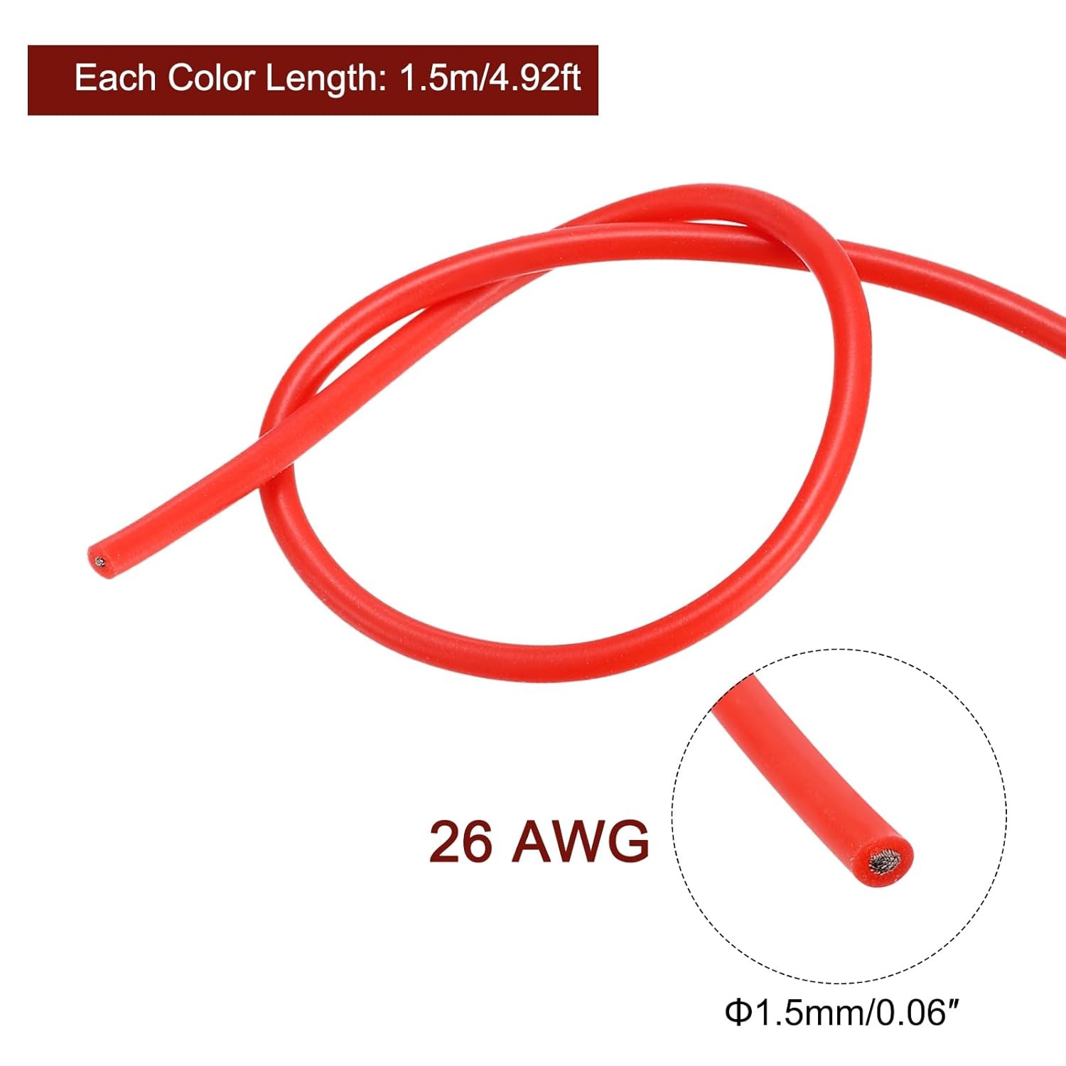 MECCANIXITY 26 Gauge 26AWG, 4.92ft, Black, Red, Blue, Green, Yellow, White 