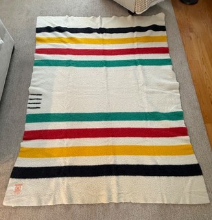 Vintage (1940's) Hudson Bay 4 Point Wool Blanket Full Striped 64” X 84"