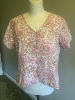 Accacia/Anokhi Block Print Floral Cotton Top/Blouse, Size XL, Pristine