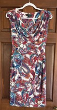 Ralph Lauren Paisley Sheath Dress Size 6 Petite Ruched Knee Length Colorful