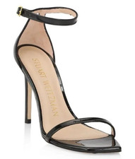 NEW 550 STUART WEITZMAN Nudistcurve Patent Leather SANDALS Black Stiletto 6.5